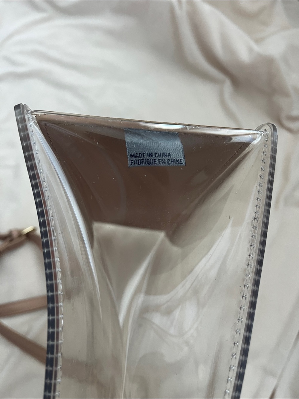 Clear Tote Bag with Taupe Trim and Strap - Picture 2 of 8
